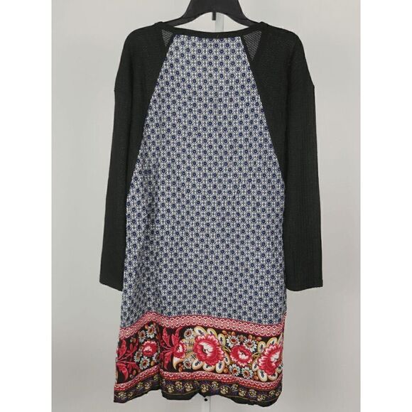 Suzanne Betro Women's Navy & Red Contrast-Hem Long-Sleeve Shift Dress L - Picture 4 of 10